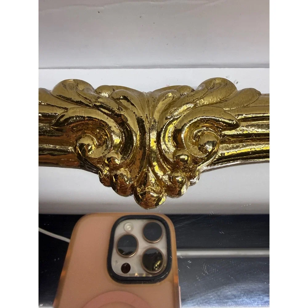 Vintage Gold Ornate Wall Mirror and Matching Console Shelf Set Hollywood Regency